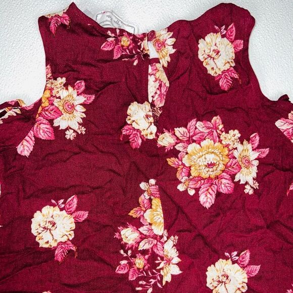 Hippie Rose Womens Floral Print Cold Shoulder Blouse Burgundy XS NWT - Picture 10 of 11